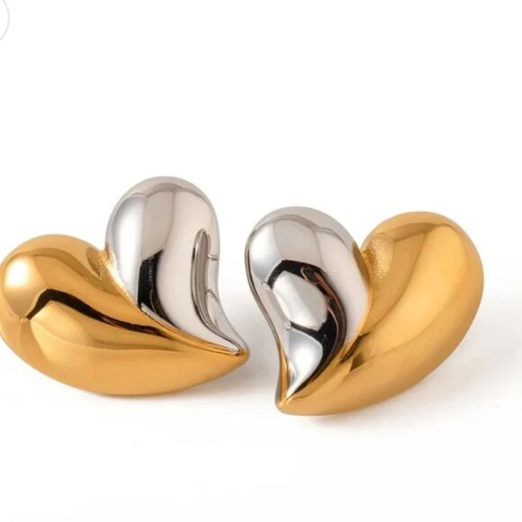 New ANTHROPOLOGIE Mixed metal heart earrings - Picture 6 of 9